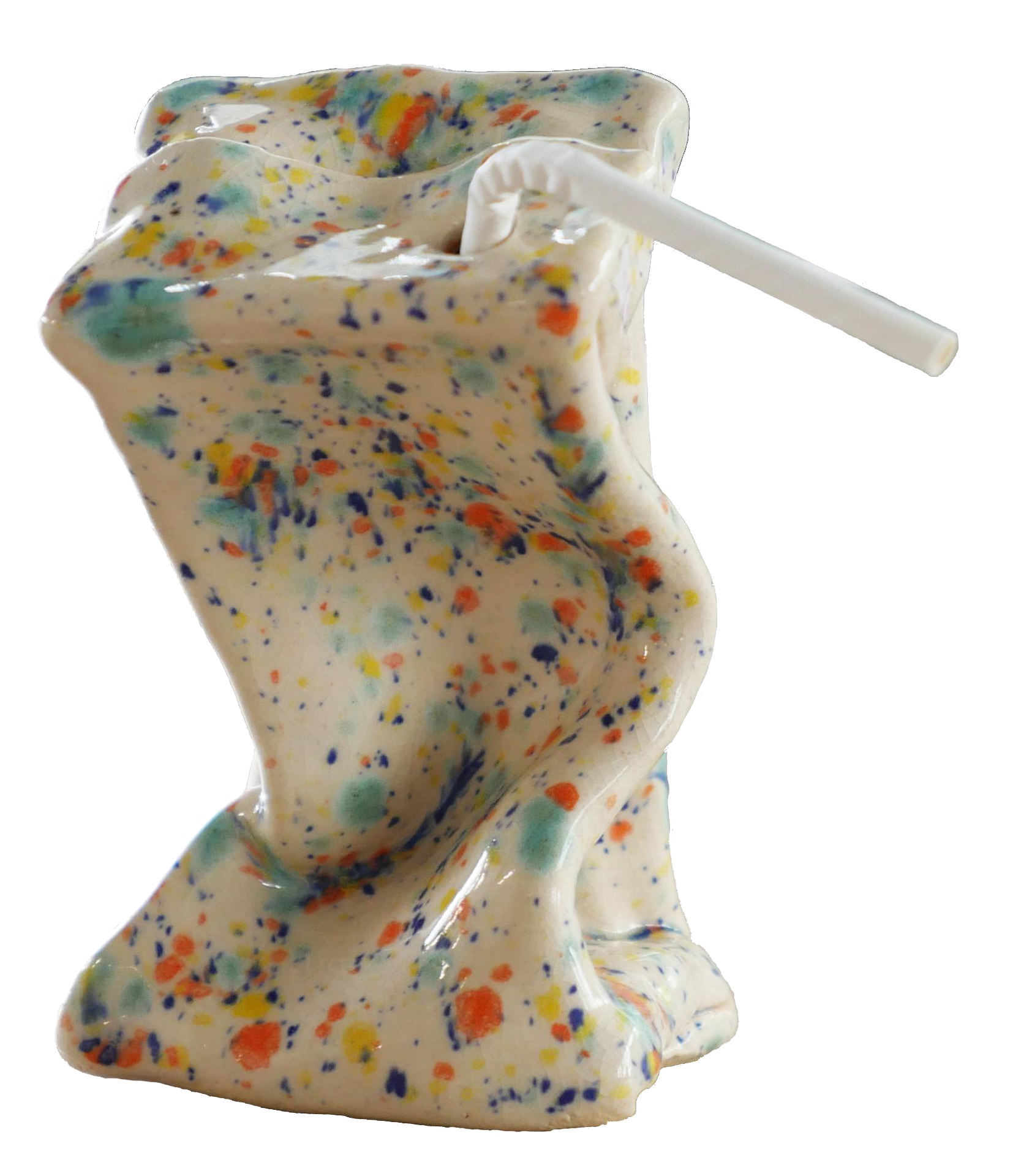 uitgeknepen drinkpakje van keramiek